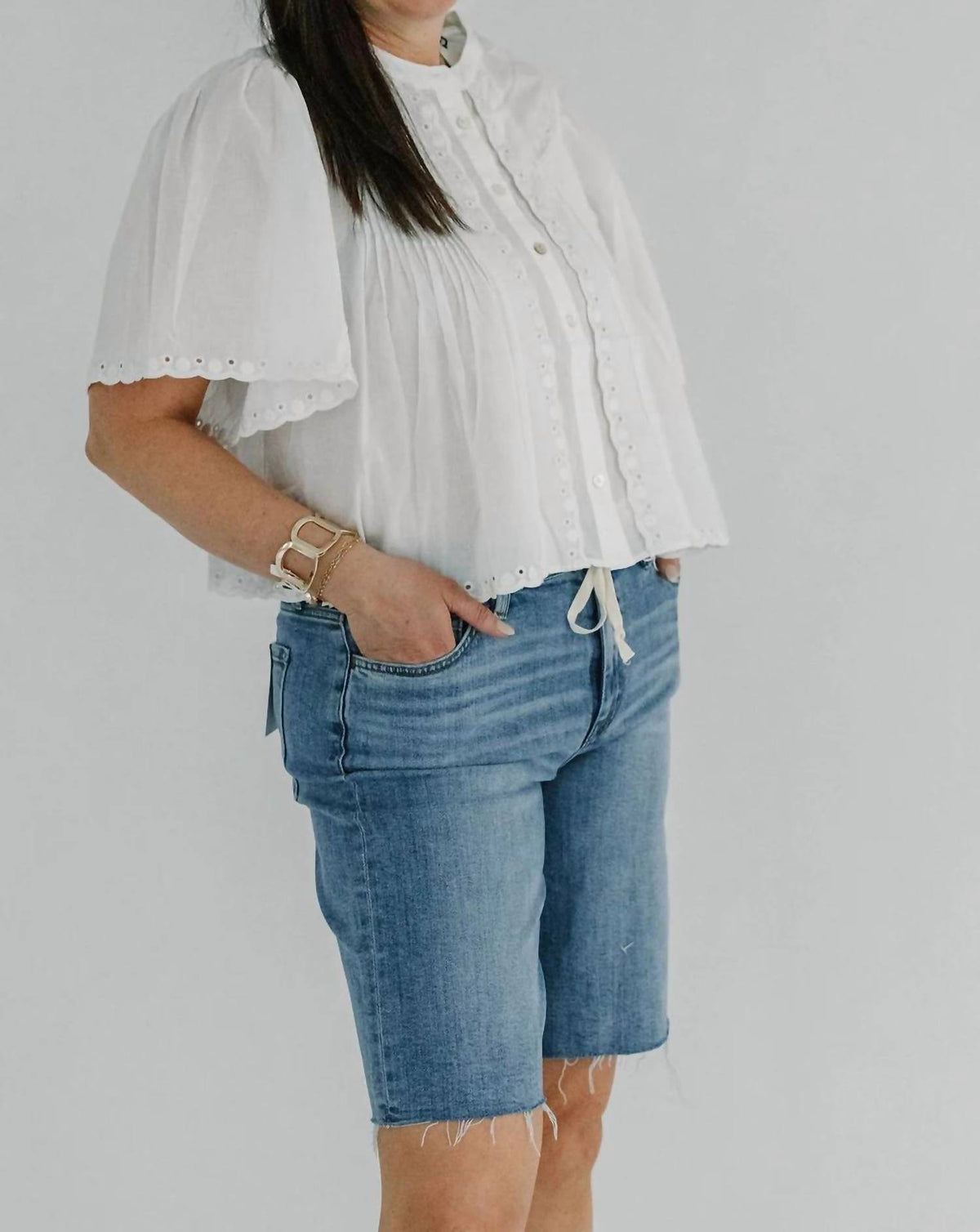 Vervet By Flying Monkey - High Rise Waist Tie Denim Bermuda Shorts