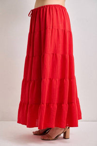 Baevely By Wellmade - So In Love Tiered Drawstring Maxi Skirt