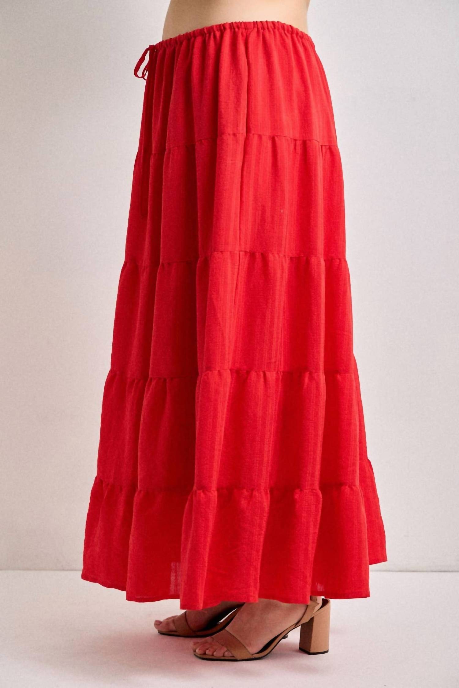 Baevely By Wellmade - So In Love Tiered Drawstring Maxi Skirt