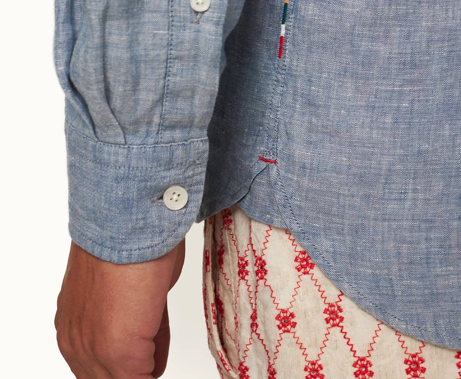 Orlebar Brown Justin Long Sleeve Button Up Shirt in light bergamo blue - men's shirt - alternate view