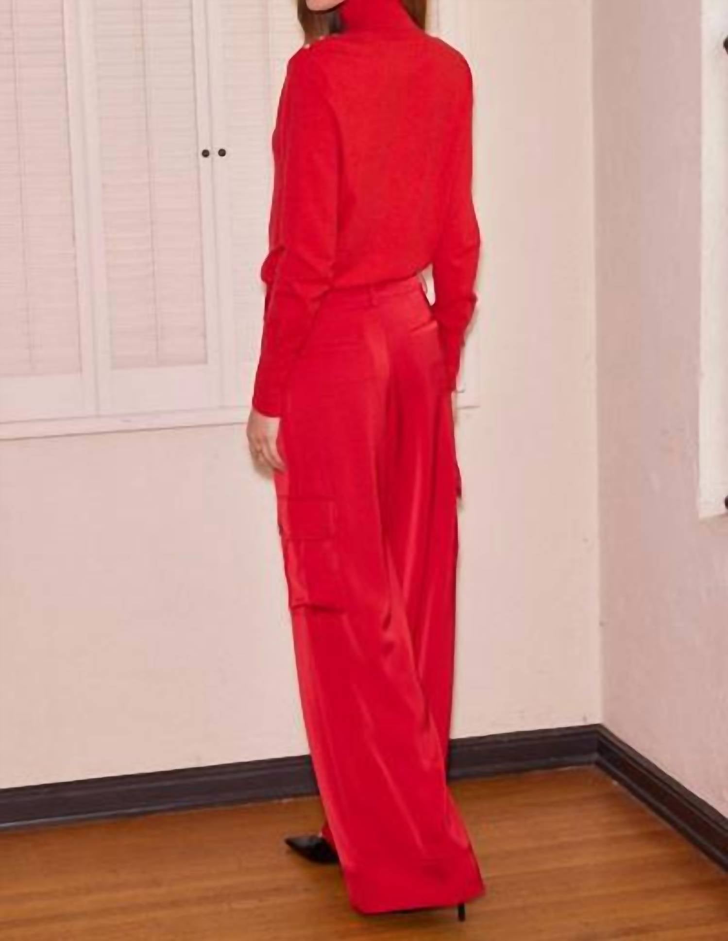 SKIES ARE BLUE Light Satin Pant in red - women's pants - detail view