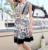 Charlie B - Printed Linen Cap Sleeve Dress With Straw Belt