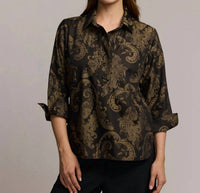 Hinson Wu Aileen Paisley Jacquard Shirt in black khaki - women's shirt