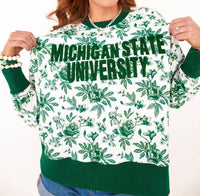 Brianna Cannon Michigan State Floral Toile Sweatshirt in green - women's sweater