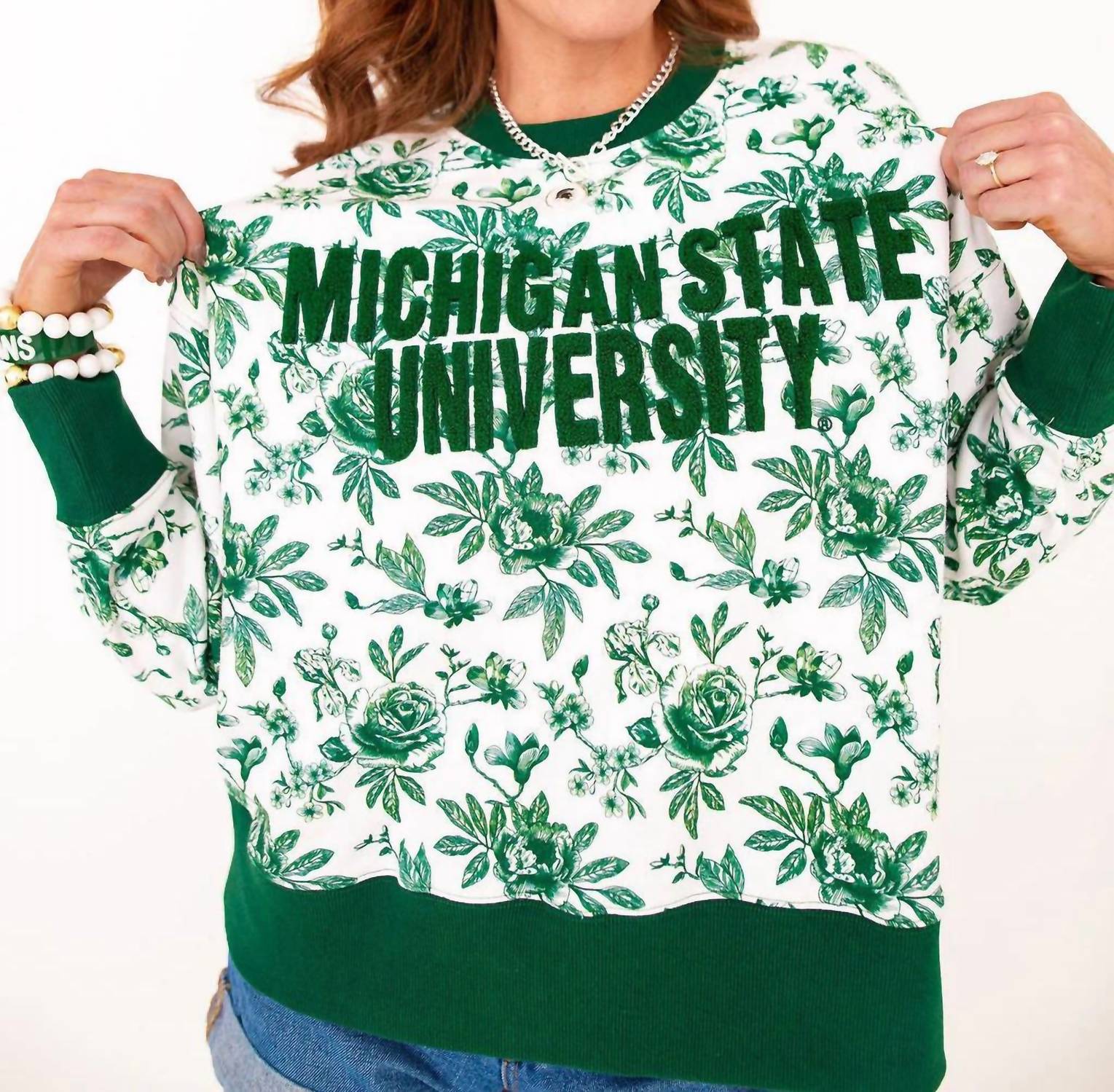 Brianna Cannon Michigan State Floral Toile Sweatshirt in green - women's sweater