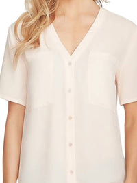 1.State - Chiffon Short Sleeves V Neck Button Down Shirt