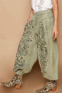 Pol - Floral Embroidered Twill Pants