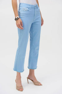 Joseph Ribkoff - Denim Frayed Hem Crop Flared Jeans