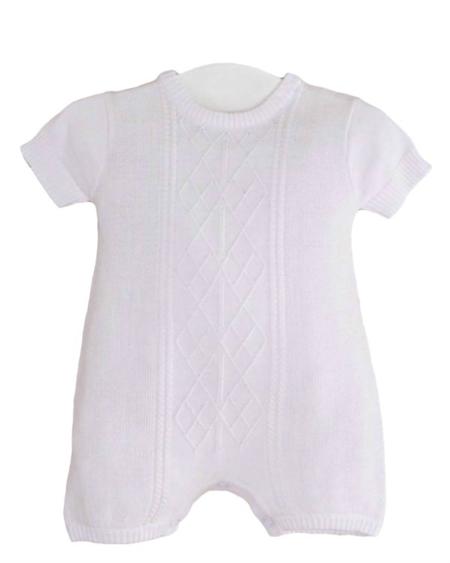 Little Things Mean A Lot - Boy's Sweater Knit Romper With Cable Stitch