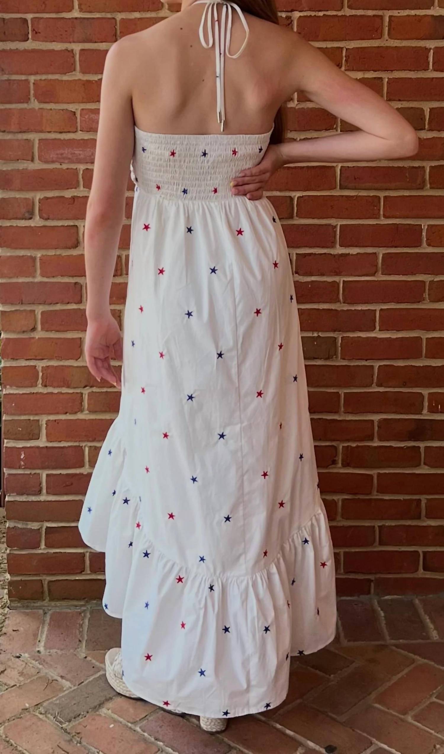 Day + Moon - Star Embroidered Halter Midi Dress