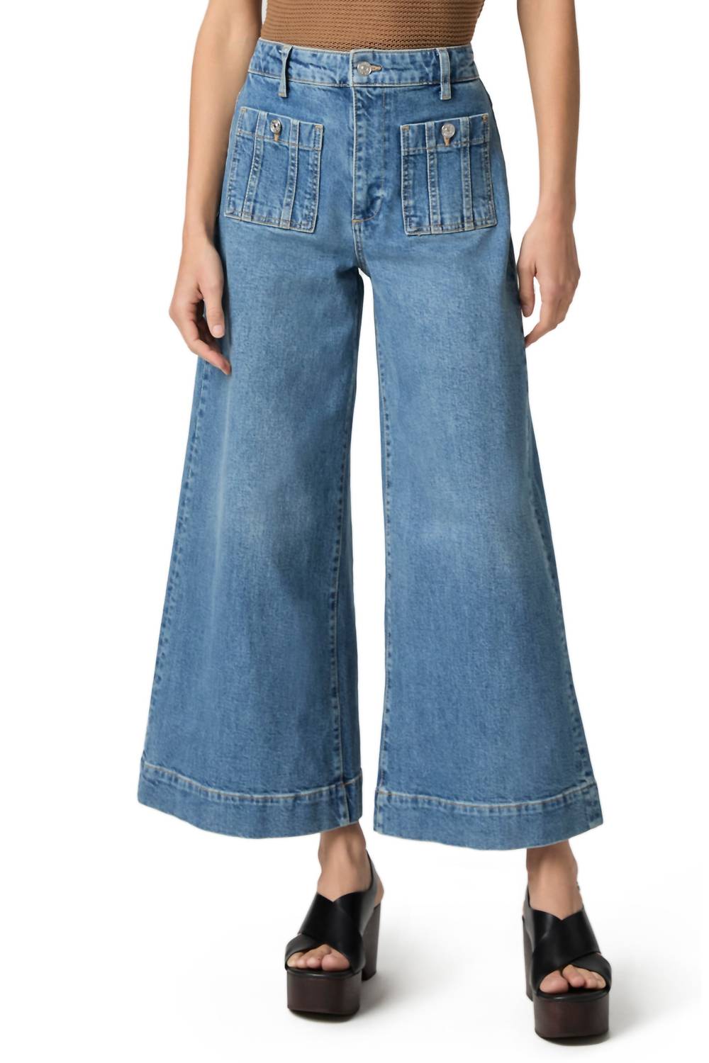 Paige - Lola Seamed Patch Pocket Crop Wide Leg Jeans