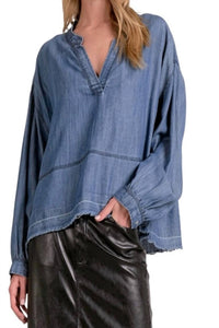 Elan - Everyday Edgy Denim Henley Top
