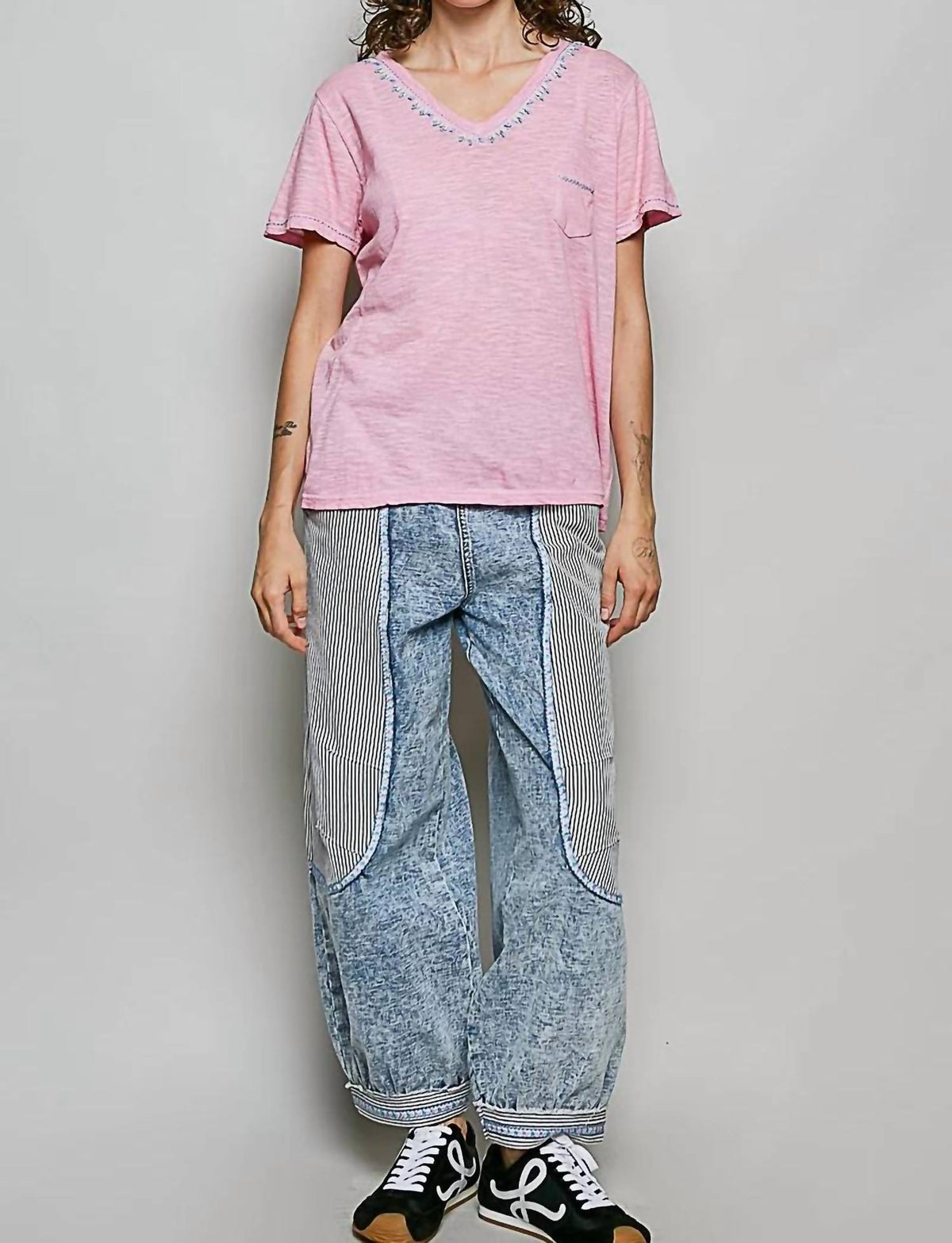 Pol - Hand-stitched Detail Slub Cotton Tee