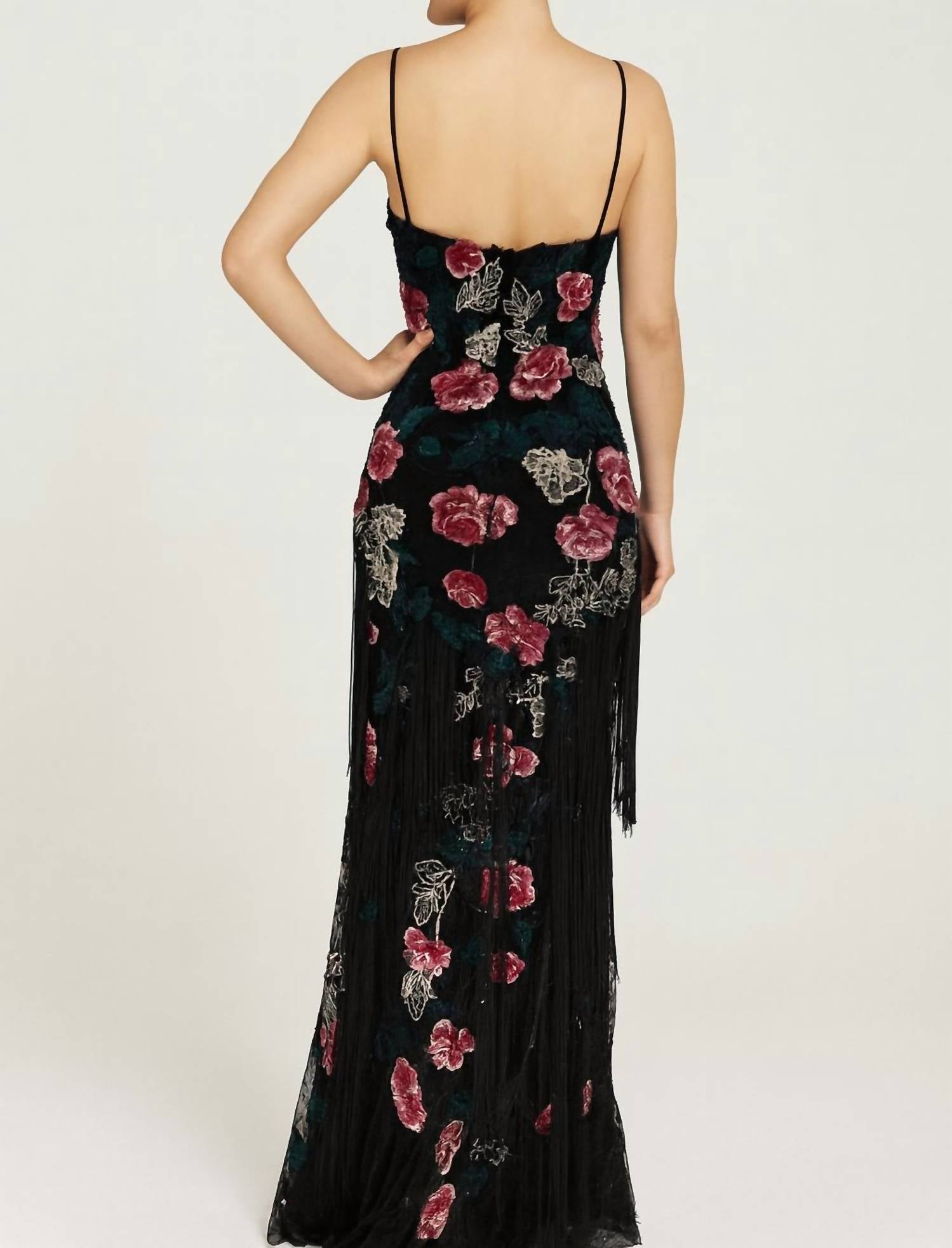 Mac Duggal - Floral Embroidered Fringe Gown
