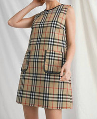 Jodifl Plaid Pocket Sleeveless Dress in black khaki red plaid - women's dress - alternate view