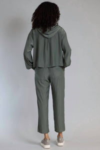 Lola & Sophie D-satin Cropped Hoodie in dark olive - women's top - detail view