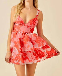 Day + Moon - Floral Organza Tiered Romper Dress