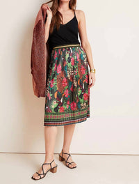 FARM RIO Bosque Pleated Midi Skirt in multi - women's skirt
