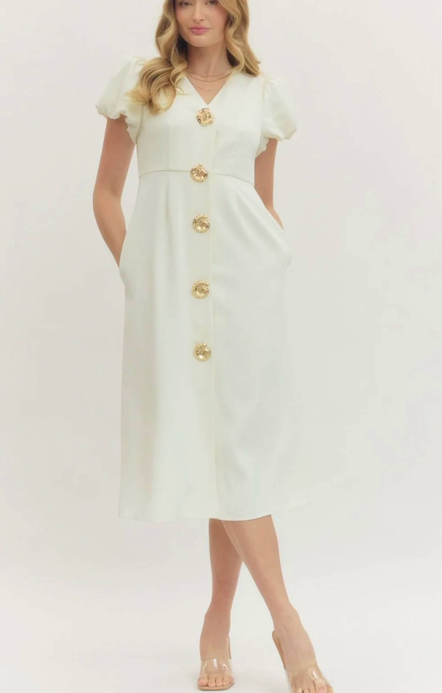 Entro - Puff Sleeve Midi Dress