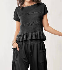 Davi & Dani - Cap Sleeve Top and Waistband Pant Set