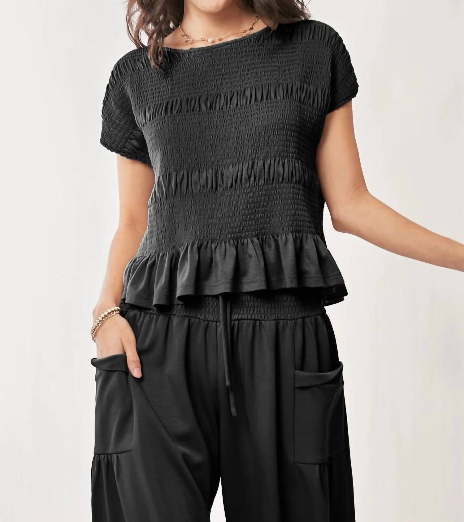 Davi & Dani - Cap Sleeve Top and Waistband Pant Set