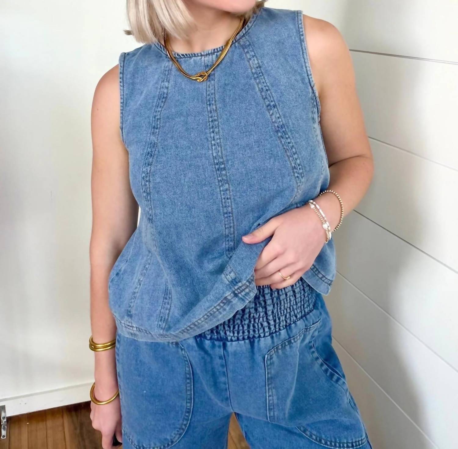 Blu Pepper - Smocked Waist Pocket Detail Pants