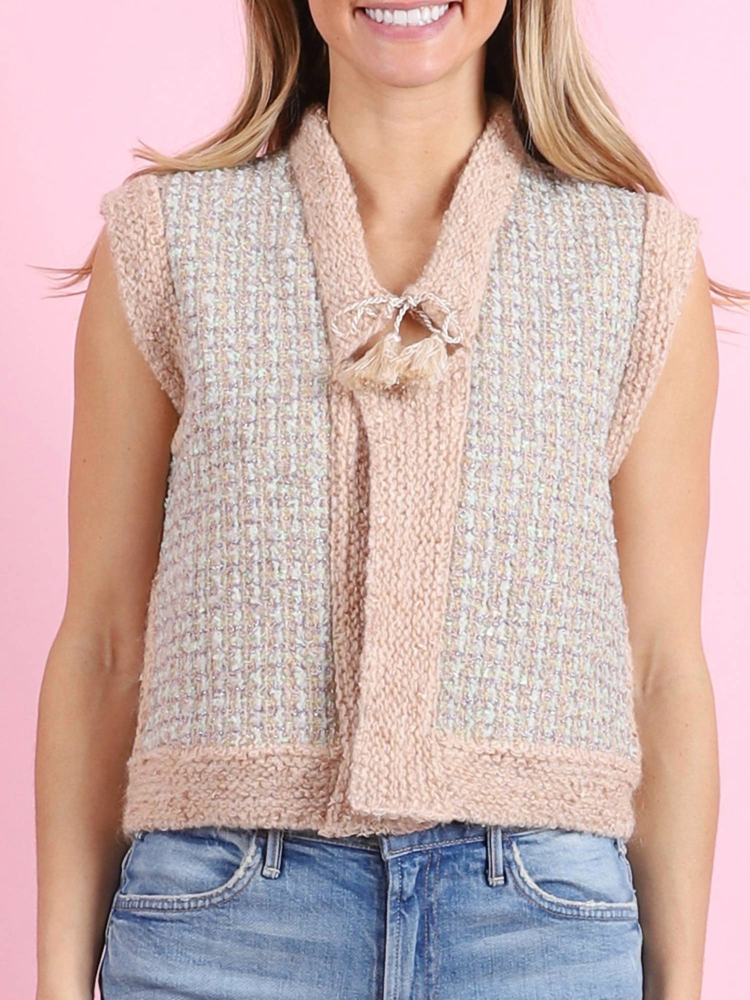 forte forte Fancy Tweed Knit Mix Vest in latte - women's sweater
