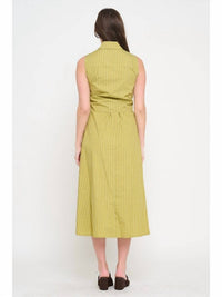 Meet Me in Santorini Poplin Tie Shirt Dress in santorini poplin tie shirt dress in olive stripe 1 - women's dress - detail view
