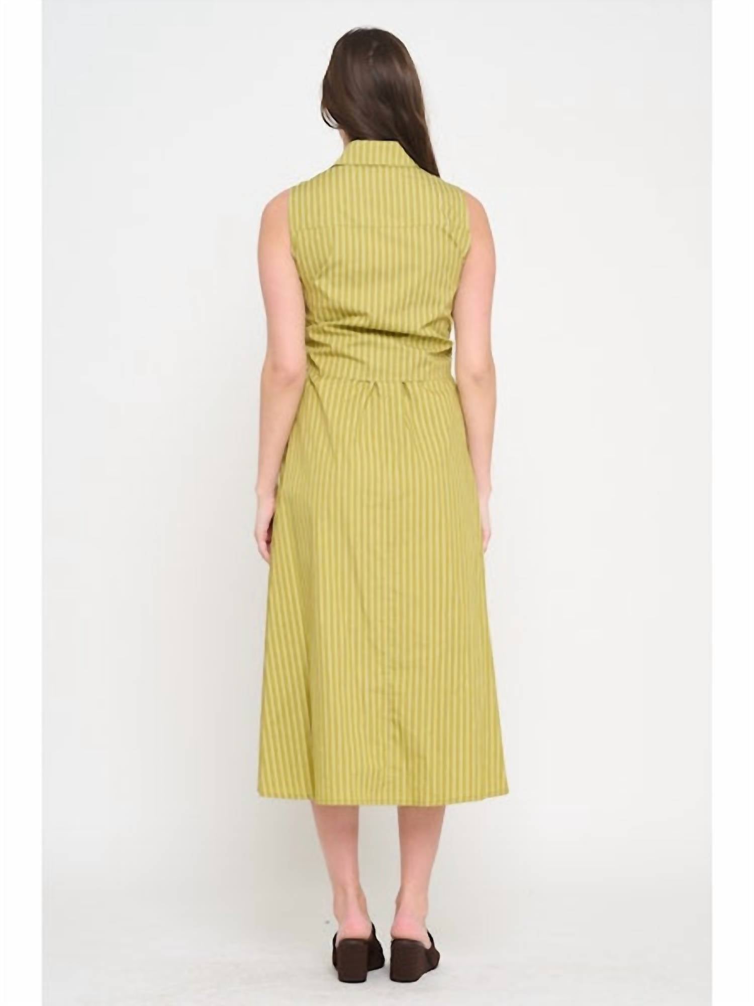 Meet Me in Santorini Poplin Tie Shirt Dress in santorini poplin tie shirt dress in olive stripe 1 - women's dress - detail view