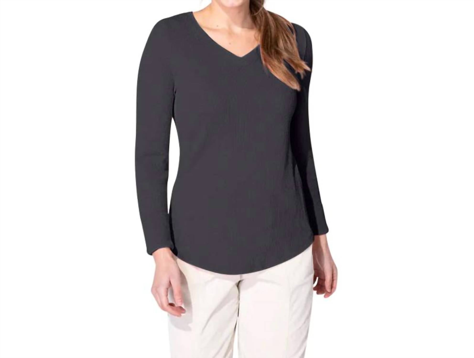 Escape By Habitat - Waffle Knit Hi Lo V Neck Top