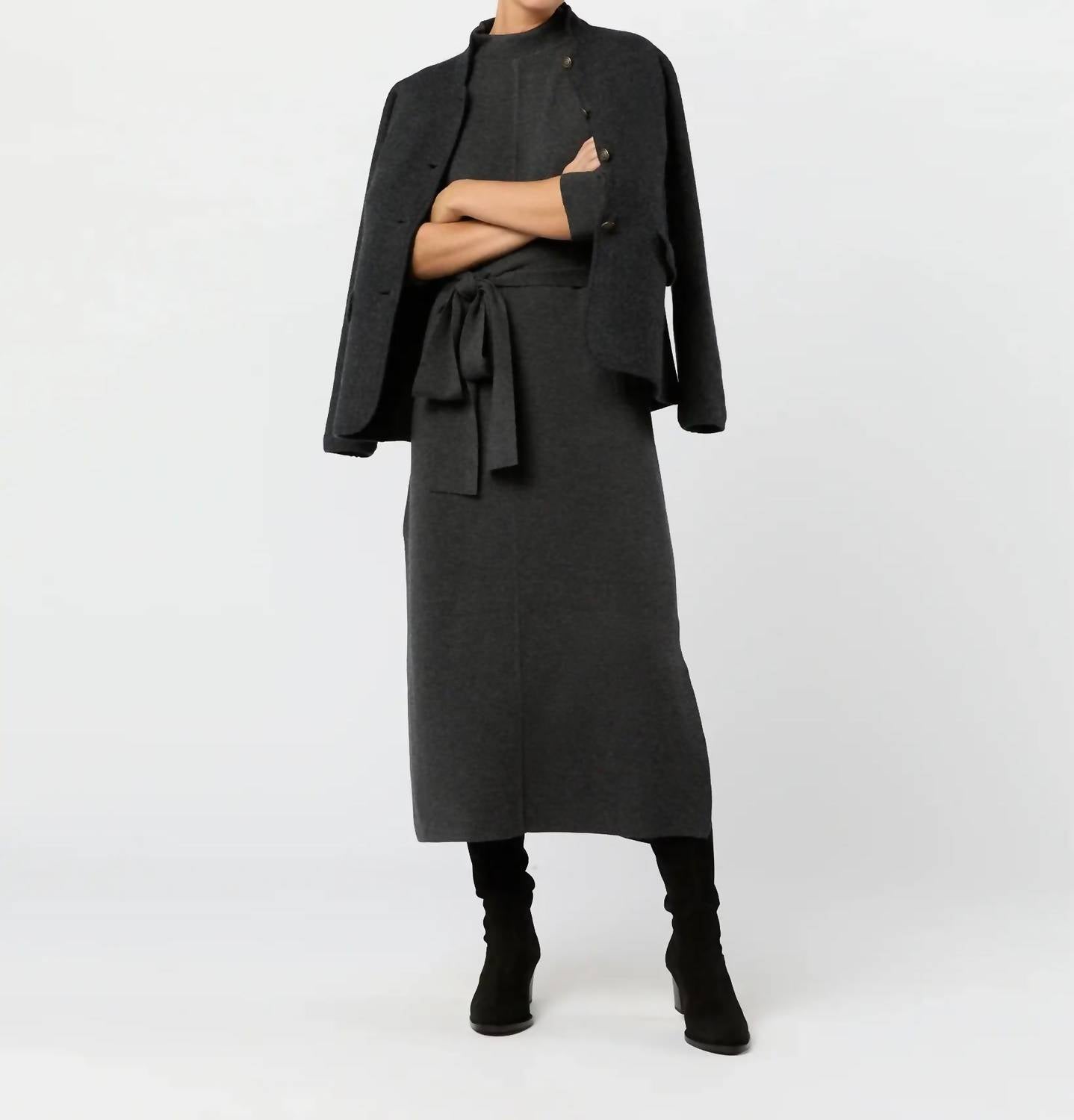 Ann Mashburn Lindsey Midi Dress in charcoal 1 - women's dress - view 4
