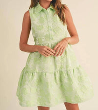 &merci Button Down Texture Sleeveless Mini Dress in lime - women's dress