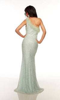 Alyce Paris - Feathered Asymmetric Neck Prom Gown