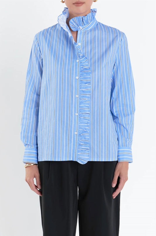 English Factory - Stripe Ruffle Button Down