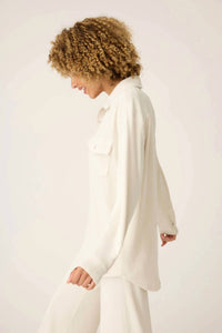 PJ Salvage Craving Corduroy Long Sleeve Button Up Shirt in natural - women's intimate - detail view