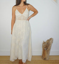 NIBI MTK Isabella Dress in cream palm embroidery - women's dress - detail view