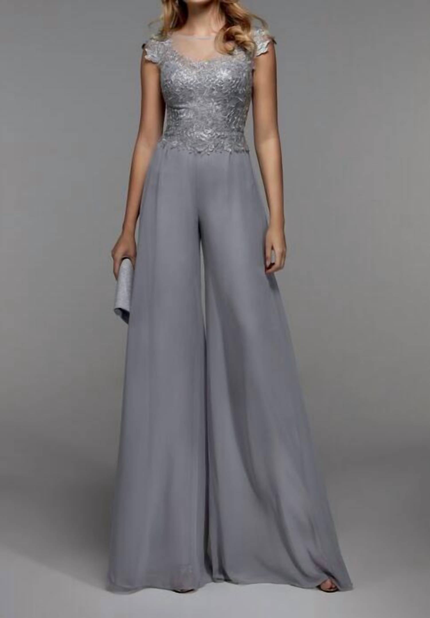 ALYCE PARIS Cap Sleeve Jumpsuit in silver - women's pants