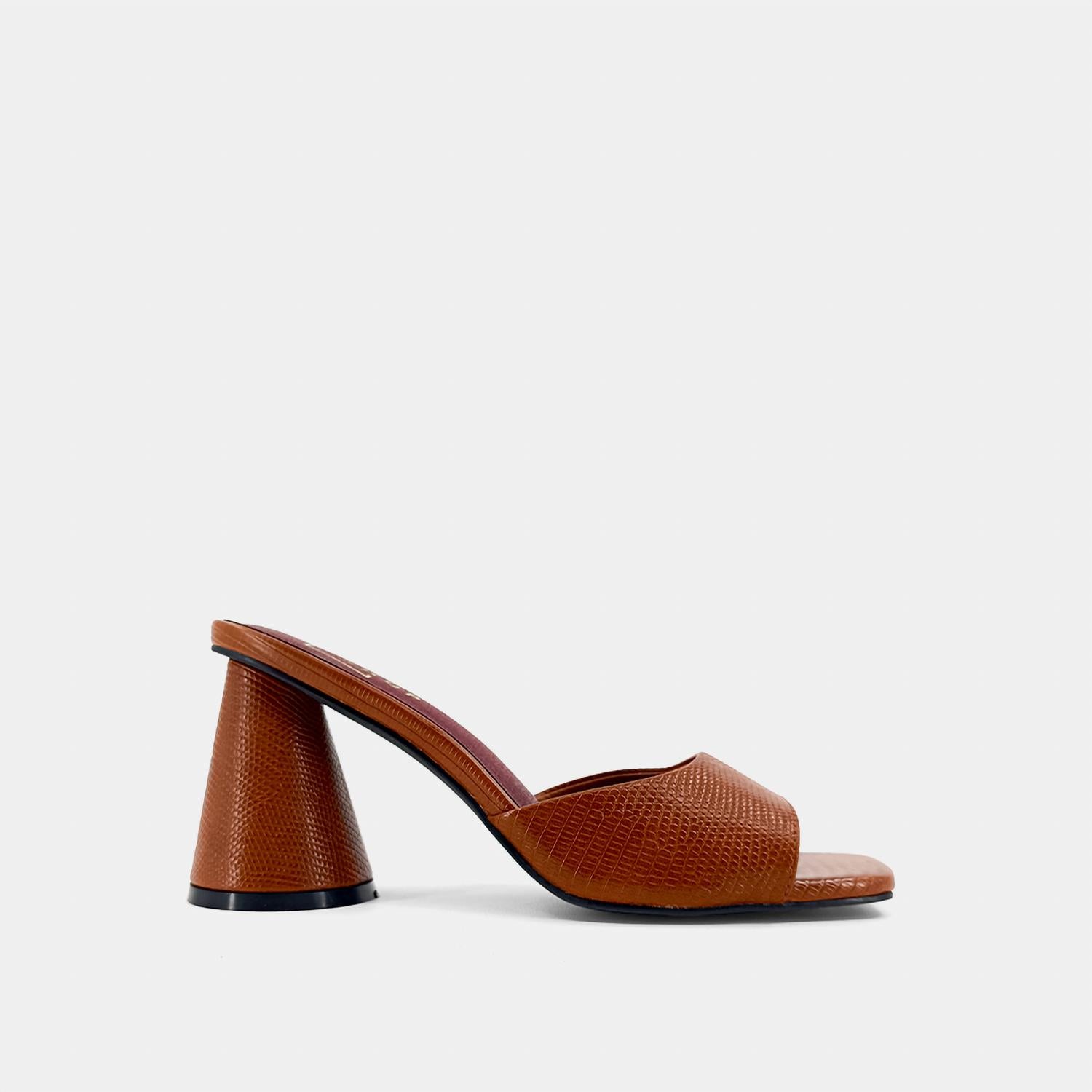 SHU SHOP Women's Enya Block Heel in brown lizard - women's heels