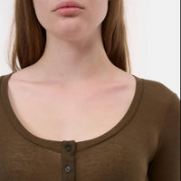 CLOSED Deep Scoopneck Long Sleeve Tee in green - women's long sleeve top - detail view