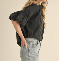 Merci - Cut Out Embroidered Bubble Sleeve Top