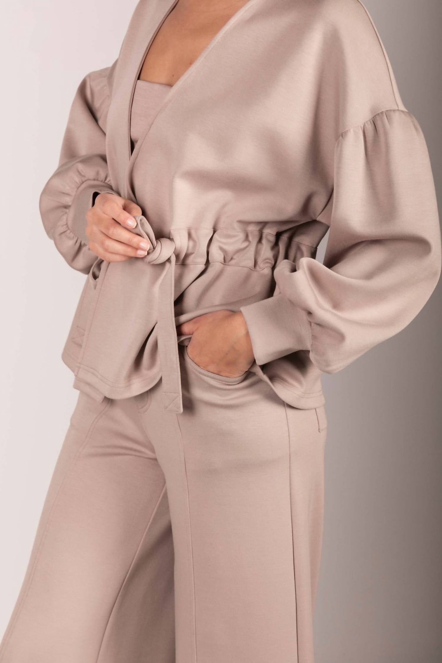 P.CILL Butter Modal Wrap Cardigan in taupe - women's cardigan - alternate view