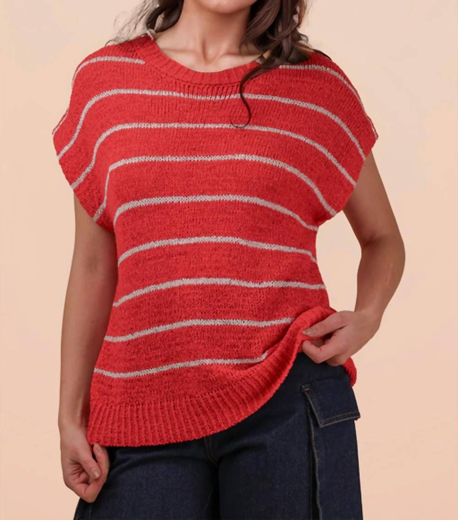 Very J - Striped Knit Sweater Vest Top