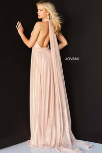 Jovani - Plunging Halter Cascading Panel Gown