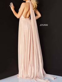 Jovani - Plunging Halter Cascading Panel Gown