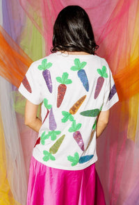 QUEEN OF SPARKLES Crewneck Carrot Tee in white multi - women's t-shirt - detail view