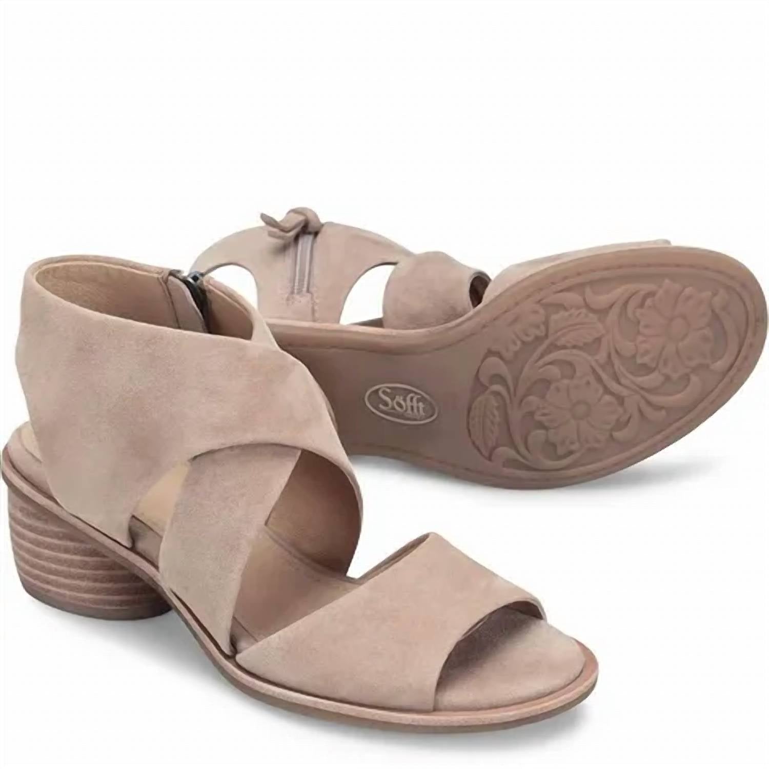 Sofft Women's Camille Sandal in stone suede - women's sandal - detail view