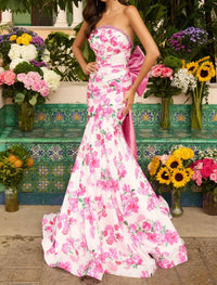Ava Presley Long Floral Taffeta Gown in white pink - women's dress