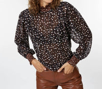 Esqualo - Selena Smocked Animal Steps Long Sleeve Blouse
