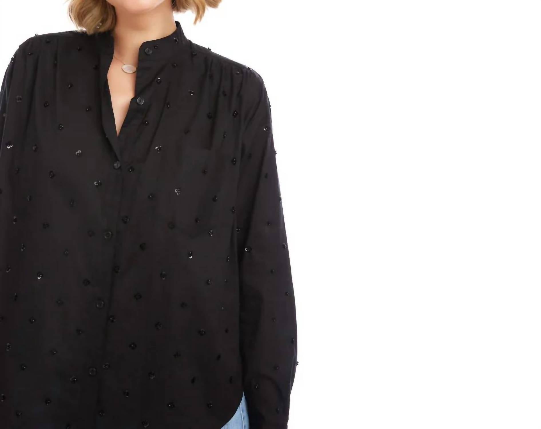 Karen Kane - Lyris Long Sleeve Beaded Sequin Shirt