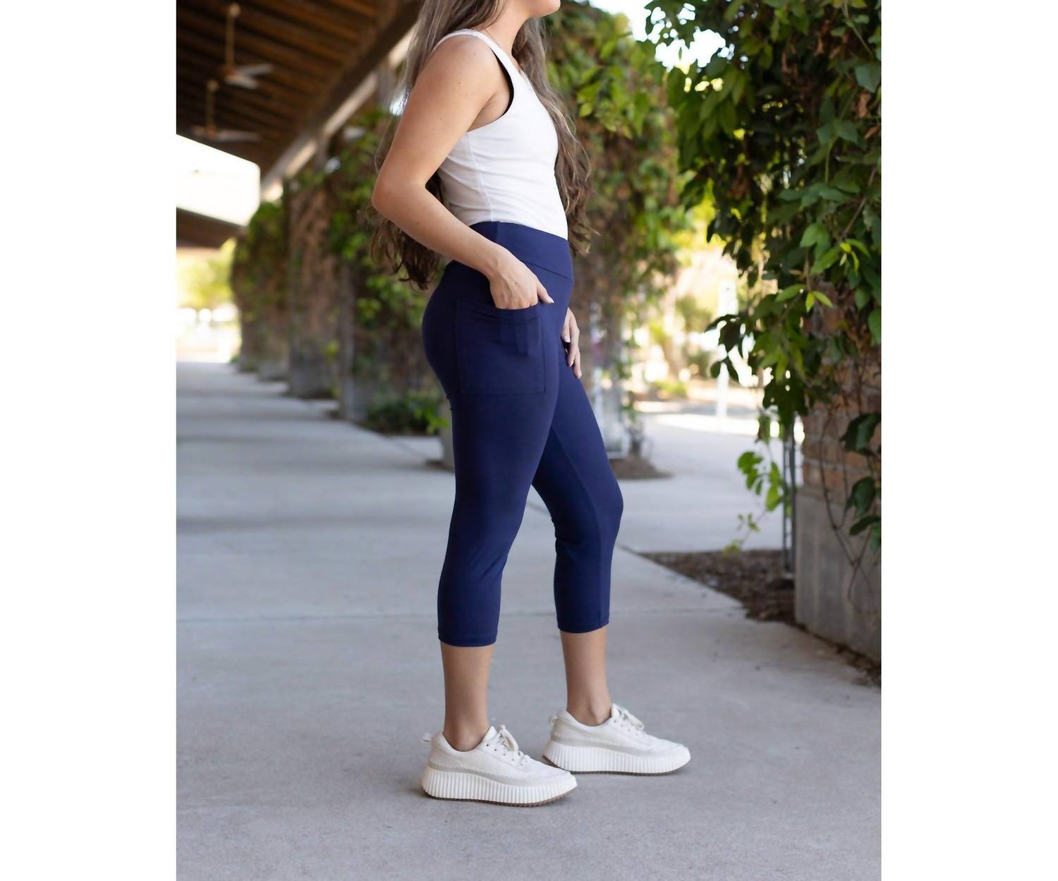 Julia Rose Nova Capri Pants With Pocket in navy - women's pants - detail view